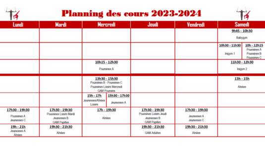 Planning des cours 2023-2024